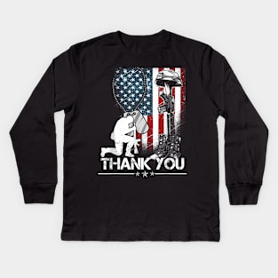 Distressed Memorial Day Flag Military Boots Dog Kids Long Sleeve T-Shirt